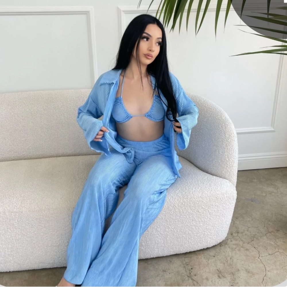 Pleated Three Piece Trouser Set